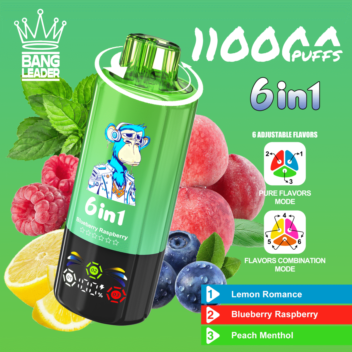 Bang Leader 6-in-1 flavors 110000 Puffs Disposable Vape