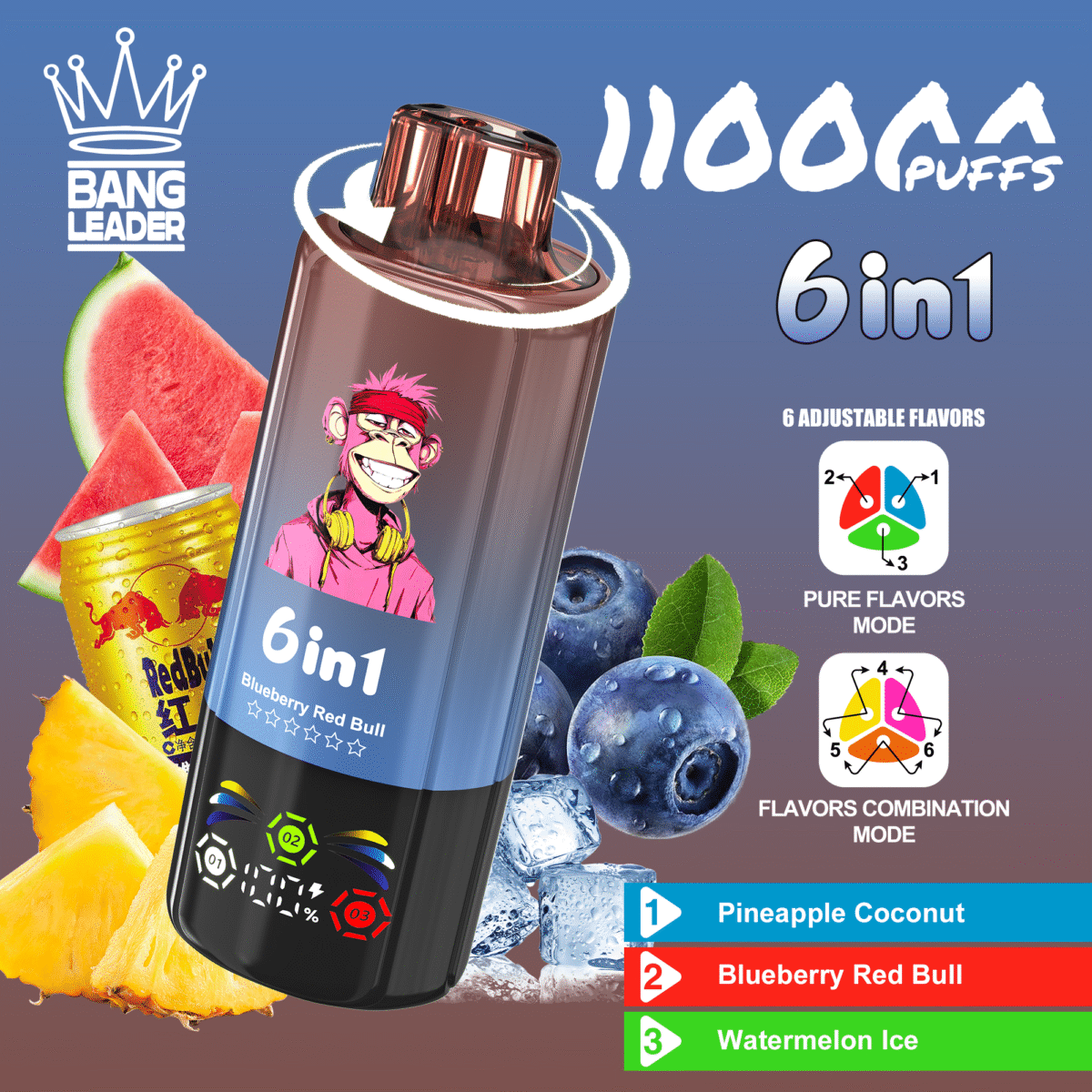 Bang Leader 6-in-1 flavors 110000 Puffs Disposable Vape 0-5% Nicotine