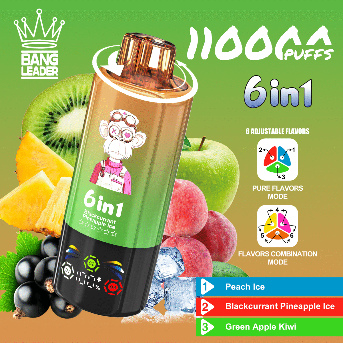 Bang Leader 6-in-1 flavors 110K Puffs Disposable Vape 0-5% Nicotine
