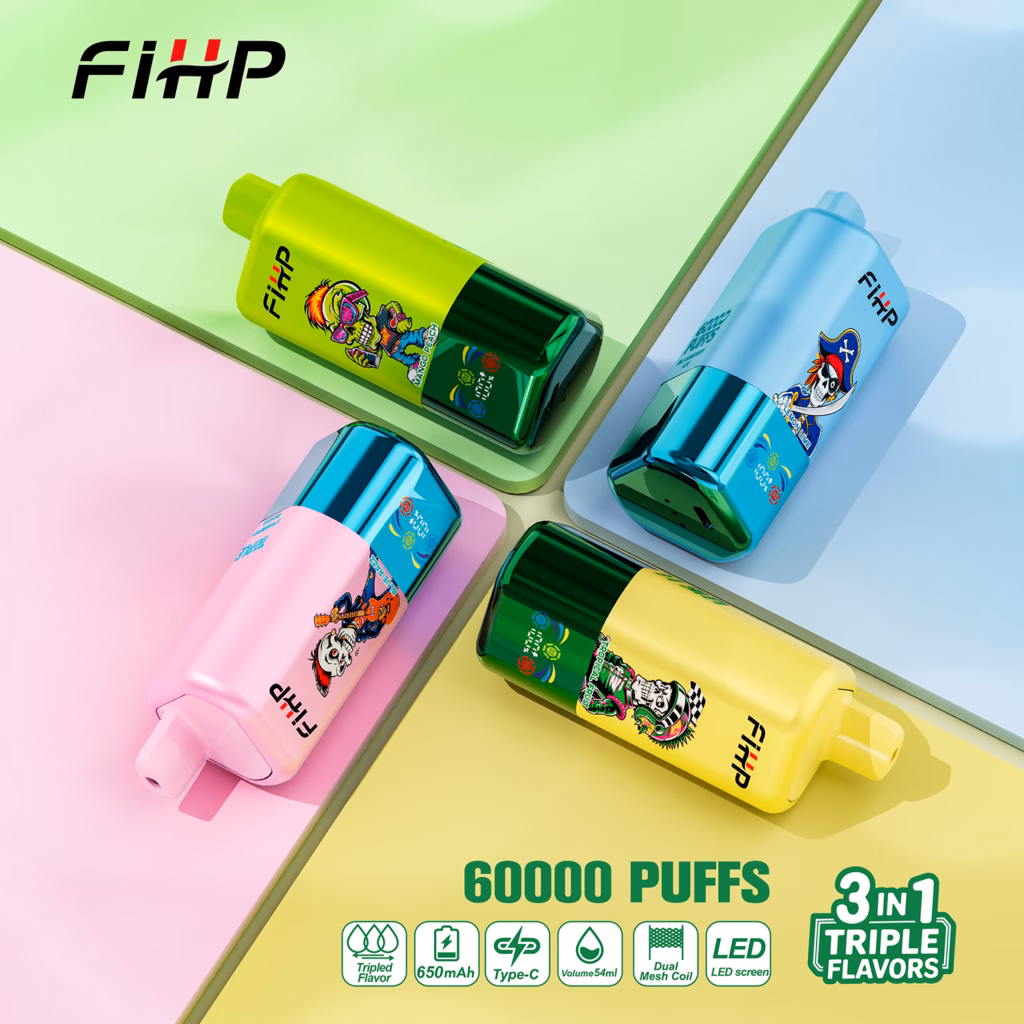 FIHP 60000 60K Puffs 3 en 1 Sabores Vape desechable 0-5% Nicotina 54ml E-líquido