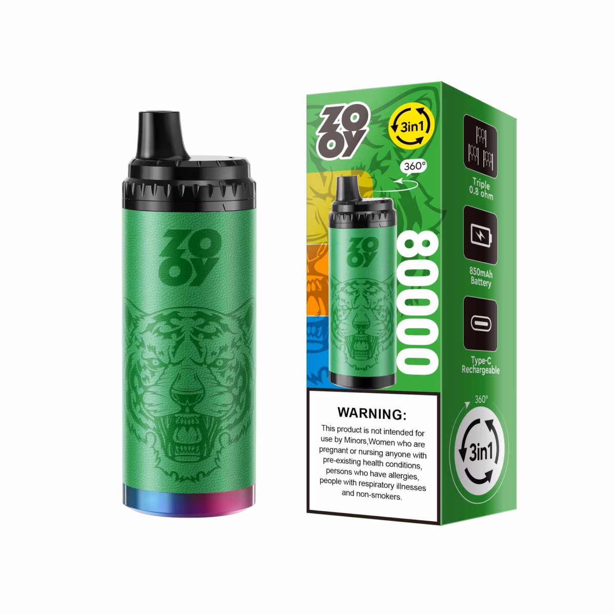 Zooy King Triple 80000 80k Puffs 3 en 1 Flavors Vape jetable